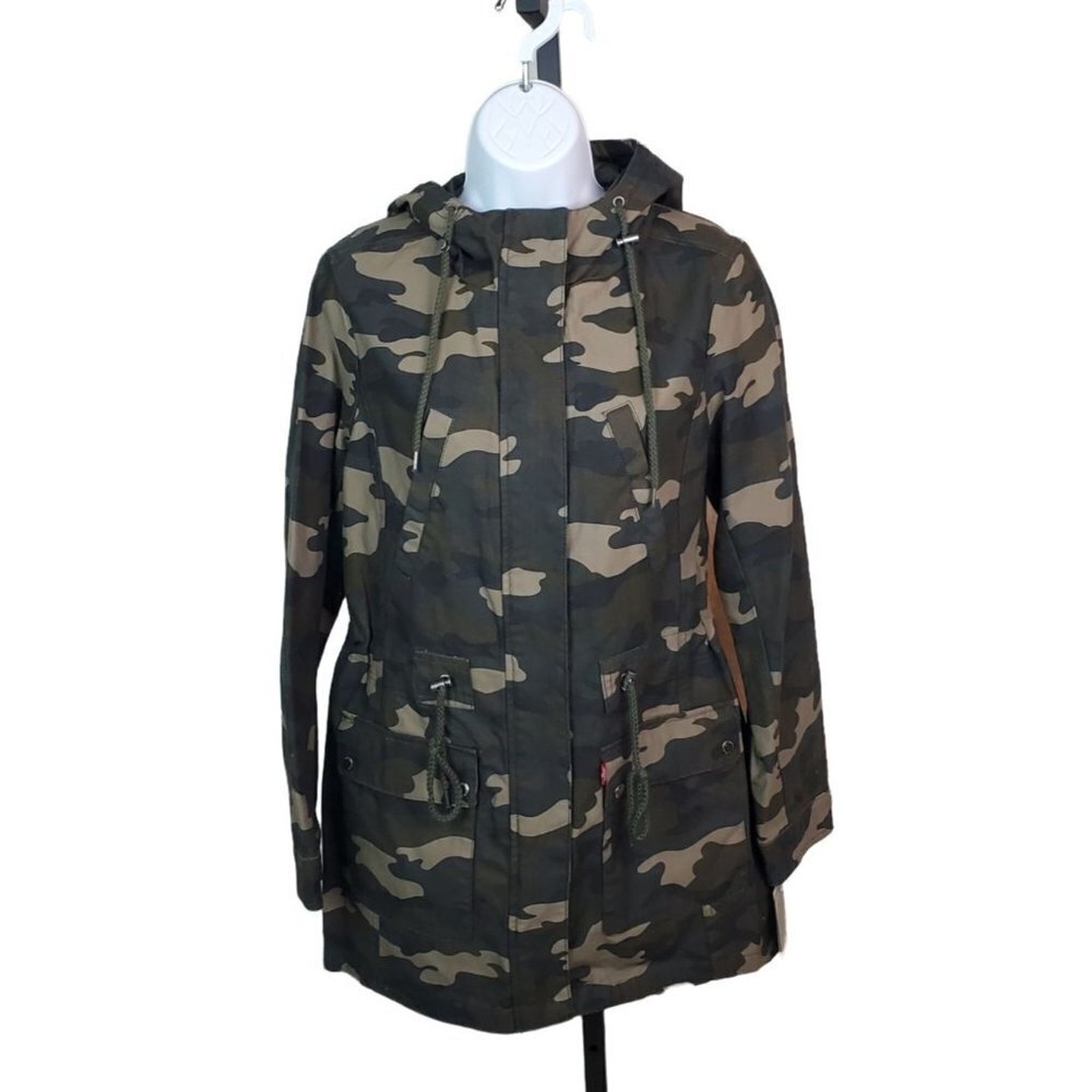 Levi's Size Small Fishtail Parka Brown Dark Green Dark Tan Camouflage